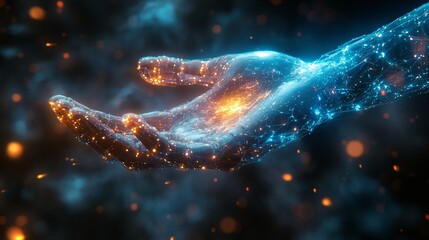 A cybernetic hand harnessing raw energy from the quantum void
