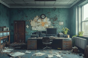 Abandoned office interior slung derelict forsaken outcast