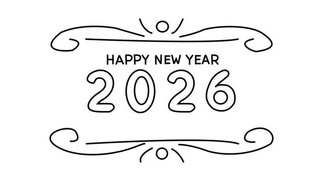 Happy NEW YEAR 2026 Continuous line draw Full length single line animation.