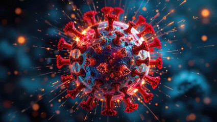 Close-Up View of Coronavirus Structure Highlighting Spikes and Microscopic Details Against Dark Background
