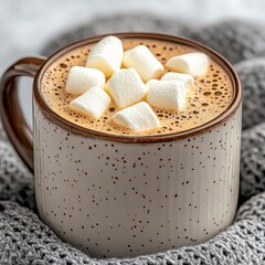 Warm Coffee with Marshmallows in Cozy Knit Surrounding