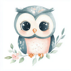 beautiful cute animal surrounded by plant elements. watercolor, pastel colors
