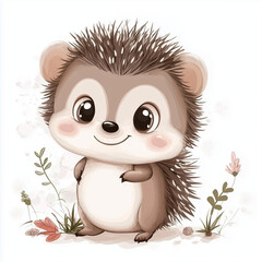 beautiful cute animal surrounded by plant elements. watercolor, pastel colors