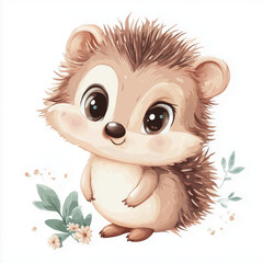 beautiful cute animal surrounded by plant elements. watercolor, pastel colors