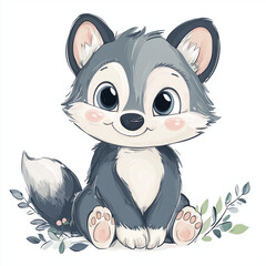 beautiful cute animal surrounded by plant elements. watercolor, pastel colors