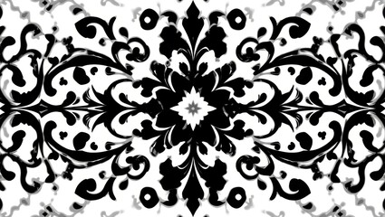 Intricate Black and White Floral Pattern with Vintage Ornamental Design for Background Decoration
