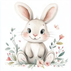 beautiful cute animal surrounded by plant elements. watercolor, pastel colors
