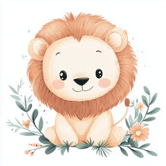 beautiful cute animal surrounded by plant elements. watercolor, pastel colors