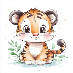 beautiful cute animal surrounded by plant elements. watercolor, pastel colors