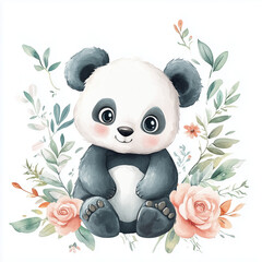beautiful cute animal surrounded by plant elements. watercolor, pastel colors