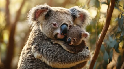 Fototapeta premium Sweet Moment Between Adorable Koala Mother and Baby in Nature