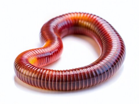 Close-up of Live Earthworm Dendrobaena Veneta Isolated on White Background - Perfect Fishing Bait