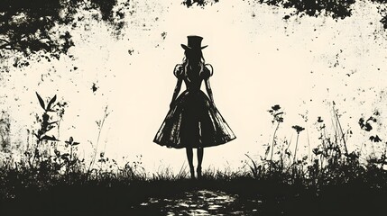 alice in wonderland vector stencil design on black Abstract grunge concrete wall with gold veins texture background