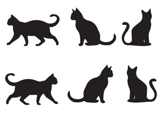 cats silhouettes and Cat silhouettes on white background. Vector illustration. isolated Cat and Birds silhouettes collection