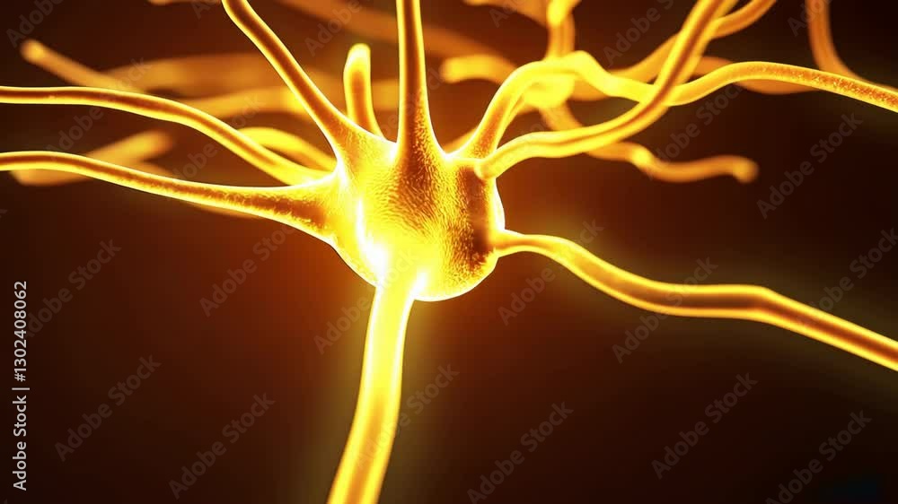 Poster abstract glowing neuron with branching dendrites vibrant exploration of neural networks, brain activ
