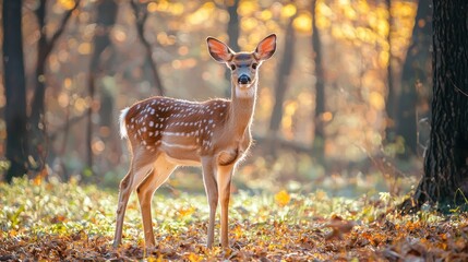 A graceful deer standing in a forest clearing during the fall