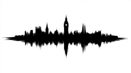 Fototapeta premium A silhouette of a city skyline with a soundwave effect, featuring iconic landmarks, creating a unique blend of urban architecture and sound.
