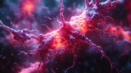 Fototapeta premium Glowing Cell Microscopic View, Replication, Medical Research