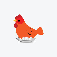 Vector illustration of a mother hen with her eggs