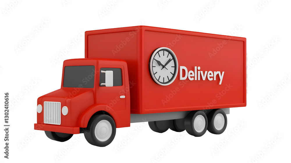 Poster polished red express delivery truck with prominent clock wheel signifying urgency and fast shipping 