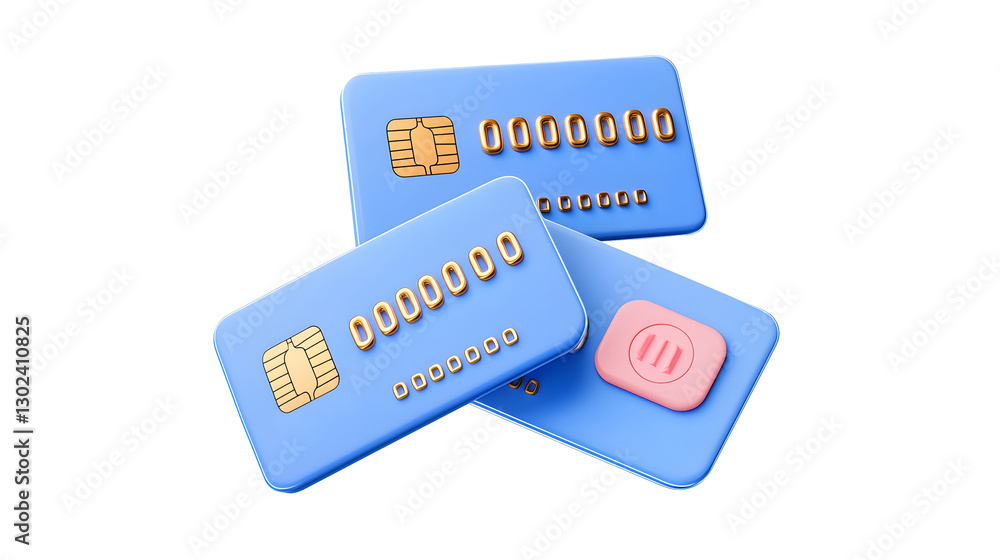 Aufkleber a 3d rendered digital banking featuring two sleek blue credit cards with gold embossed numbers a mic