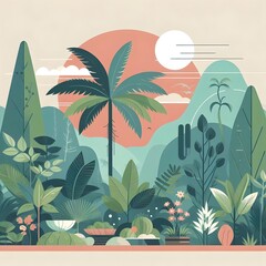 Modern Flat Design Illustration of Aesthetic Green Jungle, Jungle illustrations, Aesthetic Greenery, 3D rendering design, Landing Page Design.