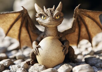 Obraz premium Conceptual picture: majestic dragon featuring detailed Ohko stone texture