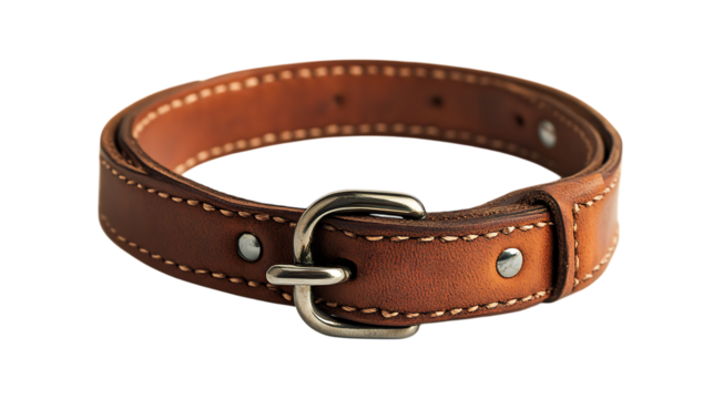 Handmade brown leather belt with silver buckle