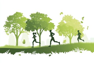 Healthy Lifestyle Runners Enjoying a Scenic Park Run in Nature