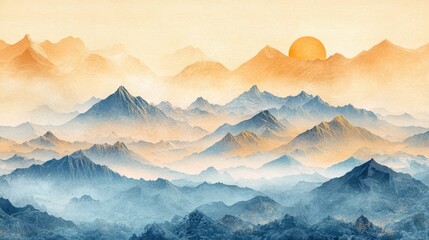 Serene mountain landscapes, bathed in golden hues, grace the innovative stationery design, exuding an aura of tranquility and sophistication.