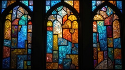 Intricate Stained Glass Window with Colorful Patterns and Light Filtering Through in Gothic Architecture