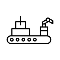 Industrial production line with tugboat, minimalistic, black and white, vector illustration