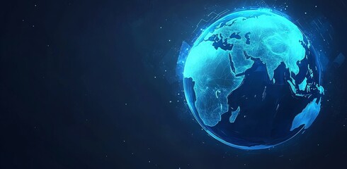 Obraz premium A concept of a neon ring glowing around a holographic globe, symbolizing advanced digital design and future tech