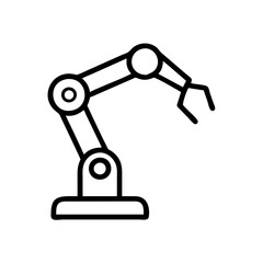 Simple black icon of a robotic arm for automation and manufacturing technology