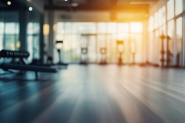 Modern Gym Interior Design Blurred Background with Wooden Floor