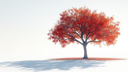 Solitary autumn tree, bright sky, serene landscape, calm, digital art