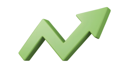 Minimalistic 3D green arrow with a smooth rounded shape symbolizing business growth financial improvement and positive economic trends  The arrow is slightly elevated giving it a floating effect