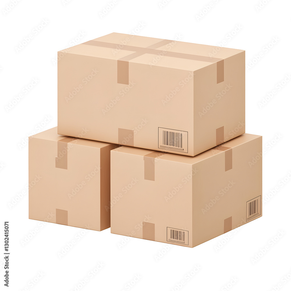 Aufkleber Minimalistic 3D Icon of Stacked Cardboard Boxes with Textures Tape Sealed Edges and Subtle Shipping Labels  The Design Represents Fast and Reliable Courier Services Efficient Package Handling