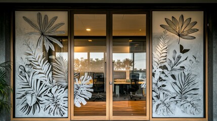 Envision a plain glass door displaying the company's name and logo in vinyl