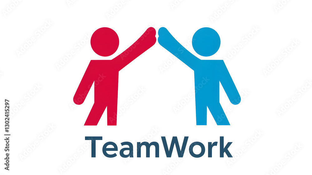 Poster minimalist and modern teamwork logo design featuring two abstract human figures in red and blue colo