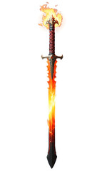 Flaming Sword Isolated, Fire Blade with Orange Flame, Fantasy Weapon. Transparent, png.