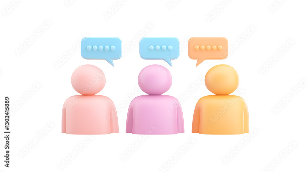 Leinwandbilder vibrant 3d digital featuring three colorful abstract human figures each with a speech bubble above t
