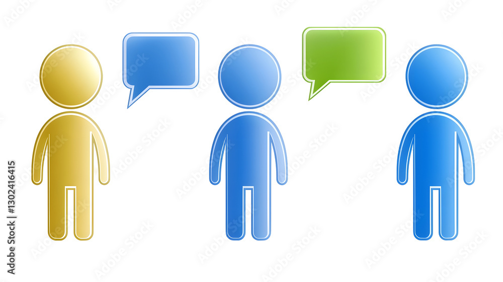 Fototapete Vibrant 3D Communication Concept with Engaging Team Figures and Speech Bubbles  Smooth eye catching design featuring rounded glossy human like characters in different bright colors