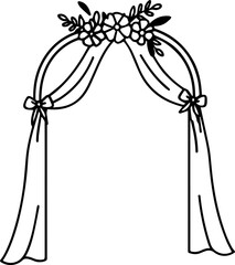 Obraz premium Wedding Planner concept Floral arch with draped fabric and bows, ideal for events.