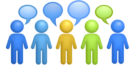 A dynamic and engaging 3D social interaction concept featuring three uniquely shaped colorful human like figures communicating through floating speech bubbles  The polished