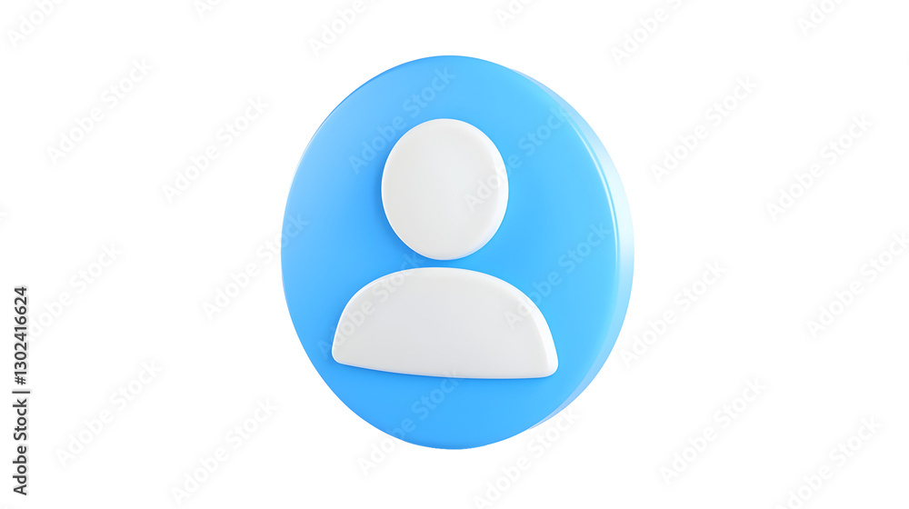 Poster minimalist 3d design of a blue person icon representing an online account social profile or admin us