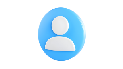 Minimalist 3D design of a blue person icon representing an online account social profile or admin user interface  The smooth futuristic shape is versatile for digital applications
