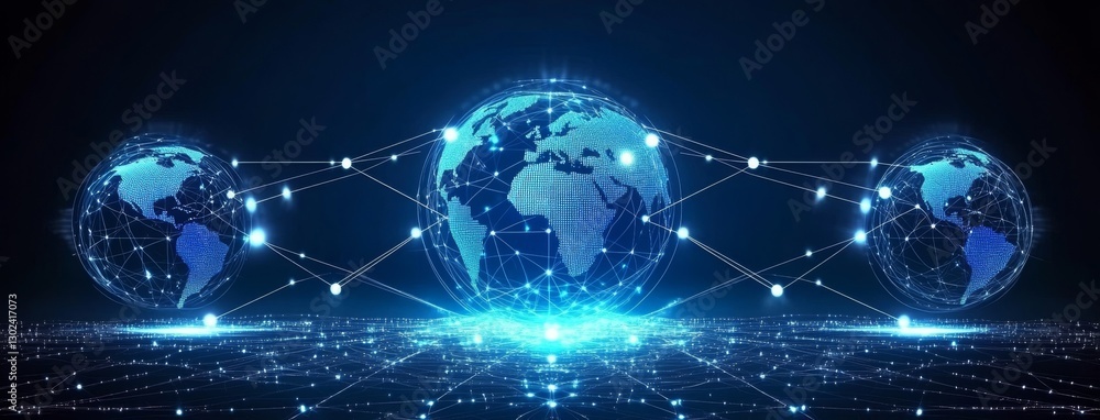 Poster a rich blue tech background featuring interconnected networks and digital data links, ideal for a we