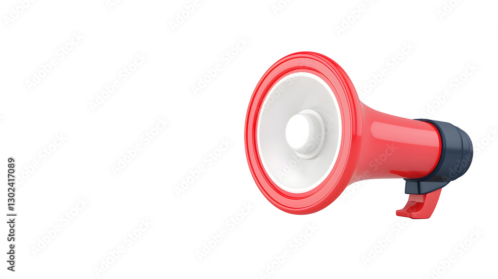 Poster futuristic 3d digital red loudspeaker icon symbolizing media broadcasting sound alerts and public sp