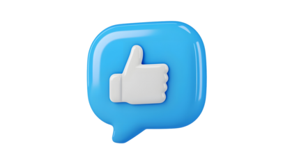 Sleek and minimalistic 3D rendered blue thumbs up icon representing digital approval social media influence and communication  The design is set against a clean white background